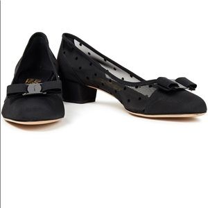 Salvatore ferragamo vara black dot mesh pump